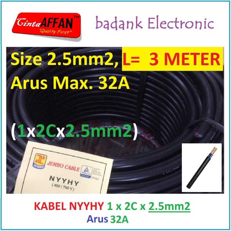Panjang 3 Meter - Kabel NYYHY 1x2Cx2.5mm2